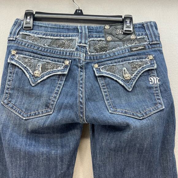 Miss Me Denim - Miss Me Jeans Women's Size 29(8) Bootcut Lace Flap Pockets Double Button Biker
